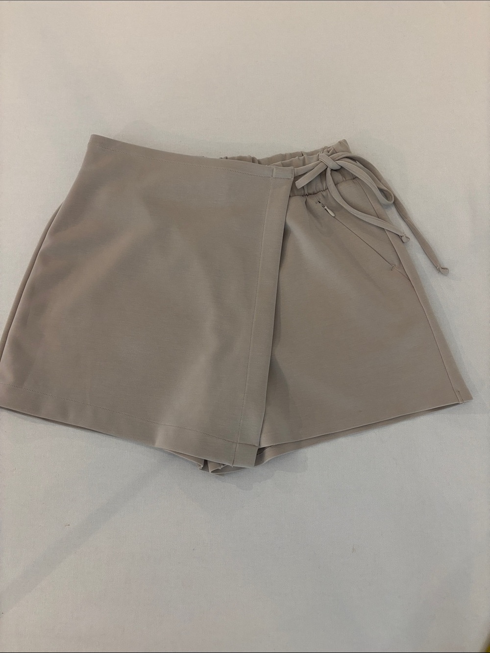 FLX Women's Taupe Wide Elastic Waistband Wrap Skort Athleisure Shorts. Medium